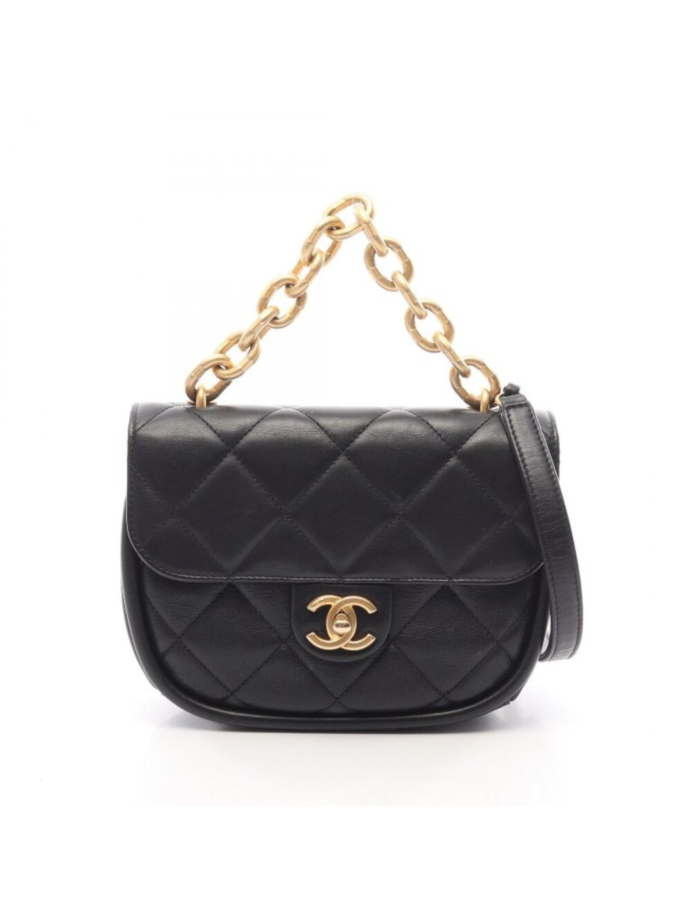 Chanel Shoulder Bag Quilted 2-Way Black Lambskin Small Flap Chain